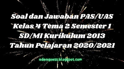 Download Soal dan Jawaban PAS/UAS Kelas 4 Tema 2 Semester 1 SD/MI Kurikulum 2013 TP 2020/2021