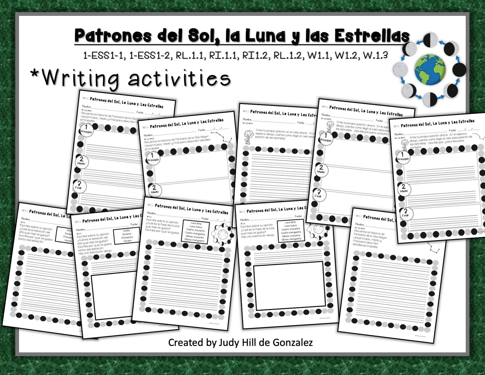 Image of writing activities for Patterns of the Sun, Moon and the Stars in Spanish