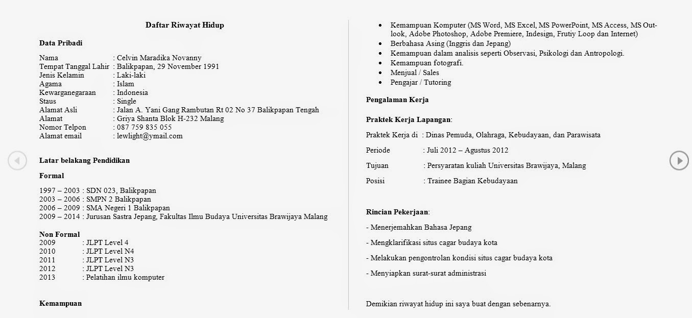 Curriculum Vitae - Daftar Riwayat Hidup ----Versi Danshi ~ Danshi No ...