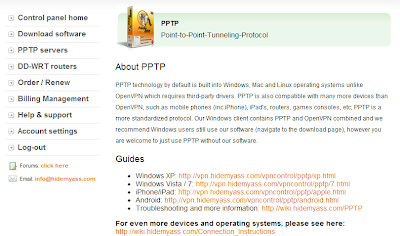 hidemyass offers also full pptp support to connect any device (mobile, ipad, others)