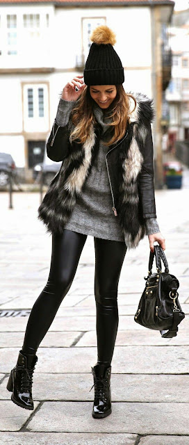 Winter-fall-outfit-style-Faux-fur-jacket-Black-Tights