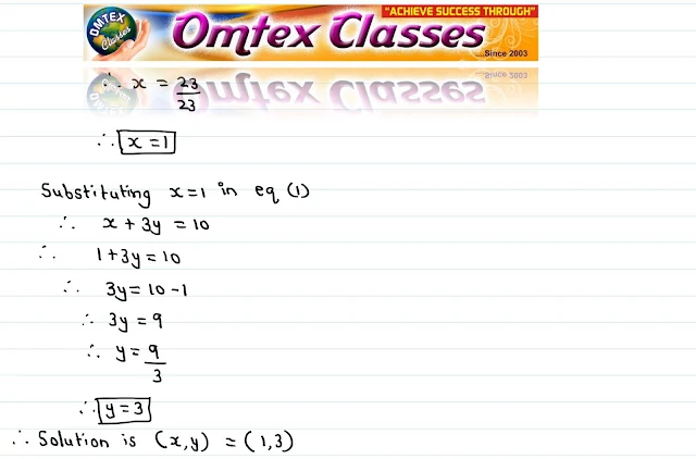 Solve the following simultaneous equations (1/3)x + y = 10/3; 2x + (1/4)y =11/4