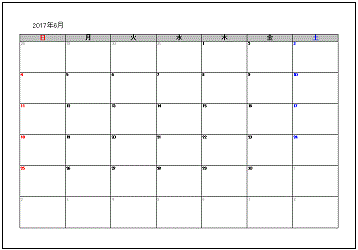 Excel Access 17年6月のカレンダー 無料テンプレート