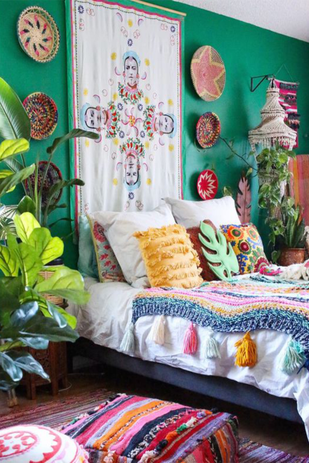 Tropical boho green teen bedroom