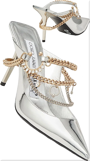 ♦Silver Jimmy Choo x Jean Paul Gaultier embellished leather slingback pumps #jimmychoo #shoes #festive #brilliantluxury