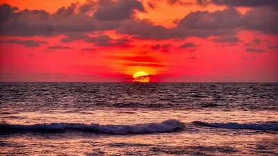 Free Wallpaper Red Horizon Sky Sunset Ocean