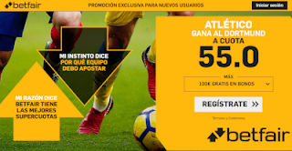 betfair supercuota champions Atlético gana al Dortmund 6 noviembre