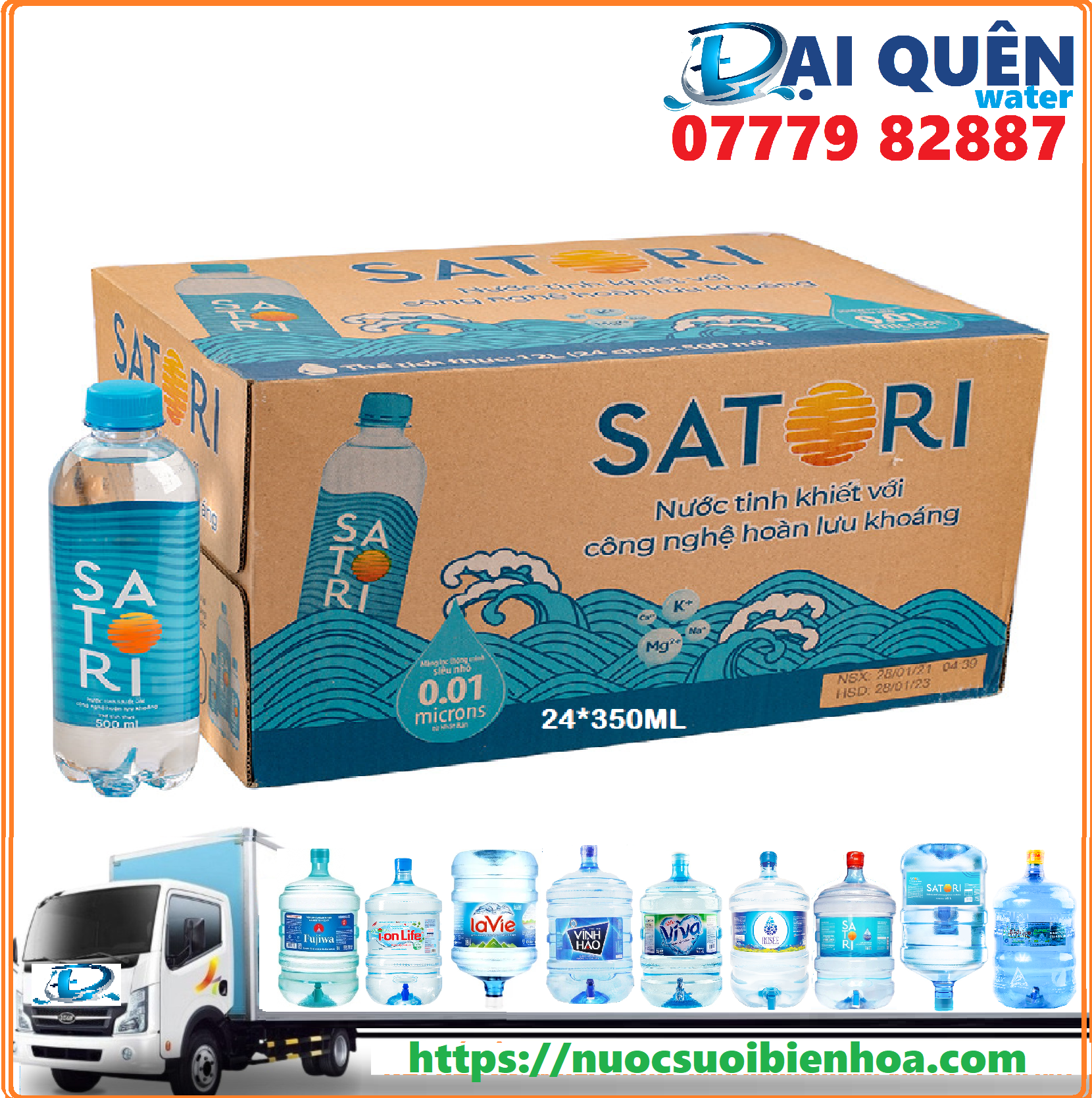 Thùng nước hoàn lưu khoáng Satori 24 chai nhỏ 350ml