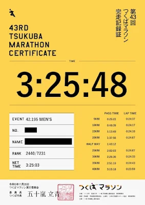 第43回つくばマラソン・完走証