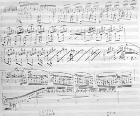 Liszts Manuskript einer Seite aus seiner Klaviersonate