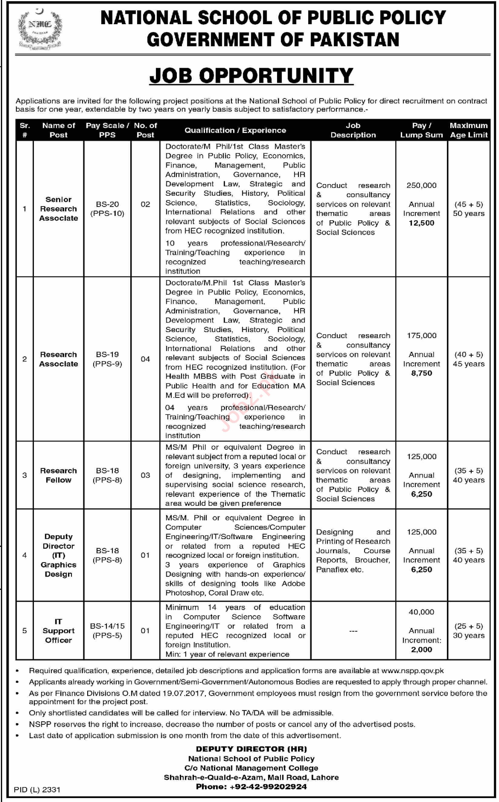 Latest National School of Public Policy NSPP Management Posts Lahore 2023