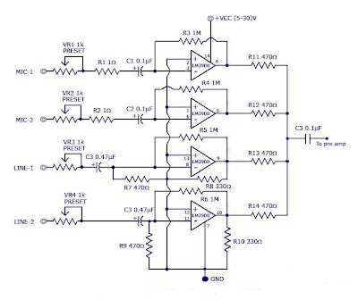 Multi-channel Audio Mixer using LM3900