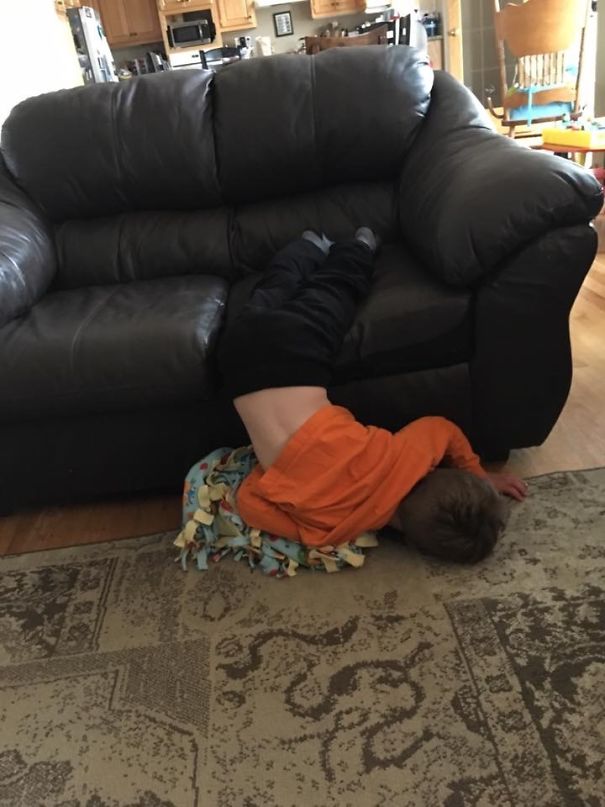 15+ Hilarious Pics That Prove Kids Can Sleep Anywhere - Fell Off Couch Mid-nap And Kept Sleeping