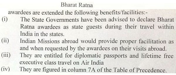 Bharat Ratna Awardees are benefits