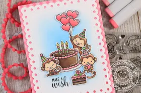 Sunny Studio Stamps: Make A Wish Love Monkey Frilly Frames Birthday Card by Juliana Michaels