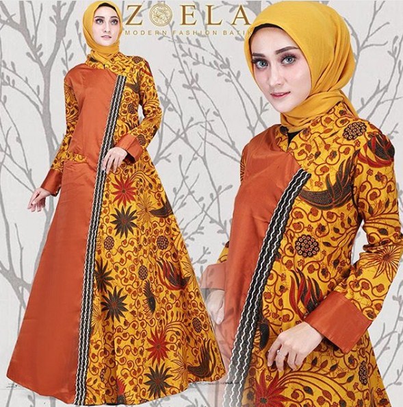 Kombinasi Kain Polos Model Baju Gamis Batik Kombinasi Polos Terbaru 2019