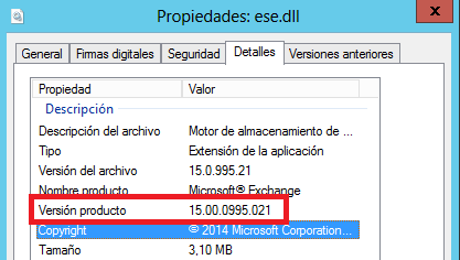 Propiedades ESE.dll para saber versión