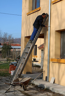 Bekir up the huge ladder (not extended)