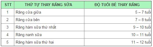 Lịch thay răng của trẻ