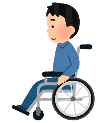 横から見た車椅子に乗る人のイラスト（男性）