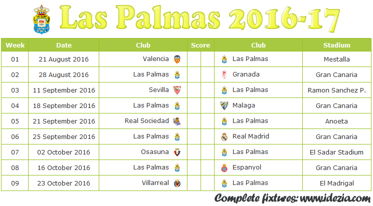 Download Jadwal UD Las Palmas 2016-2017 File JPG - Download Kalender Lengkap Pertandingan UD Las Palmas 2016-2017 File JPG - Download UD Las Palmas Schedule Full Fixture File JPG - Schedule with Score Coloumn