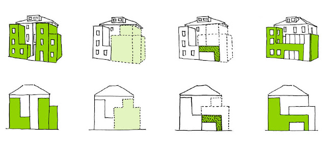 Drawing showing how old house was transformed into the modern London house