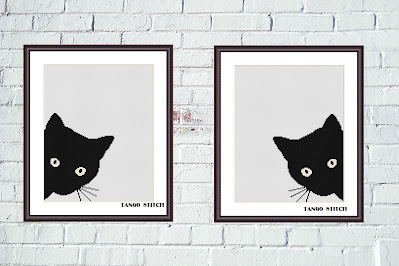 Black cat cute animals cross stitch pattern 2 pcs/set