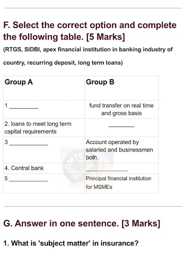 OCM Test No. 4. Class: 12th Standard Maharashtra Chapter 4: Business Services