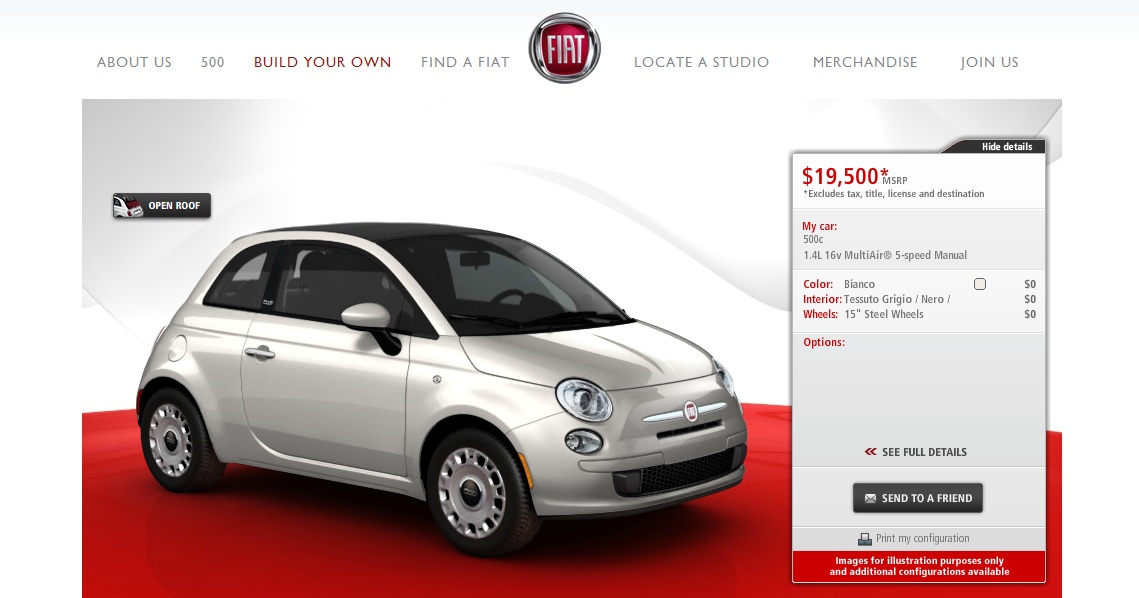 The sleek ingenuous design of the Fiat 500 500C is comprised of 