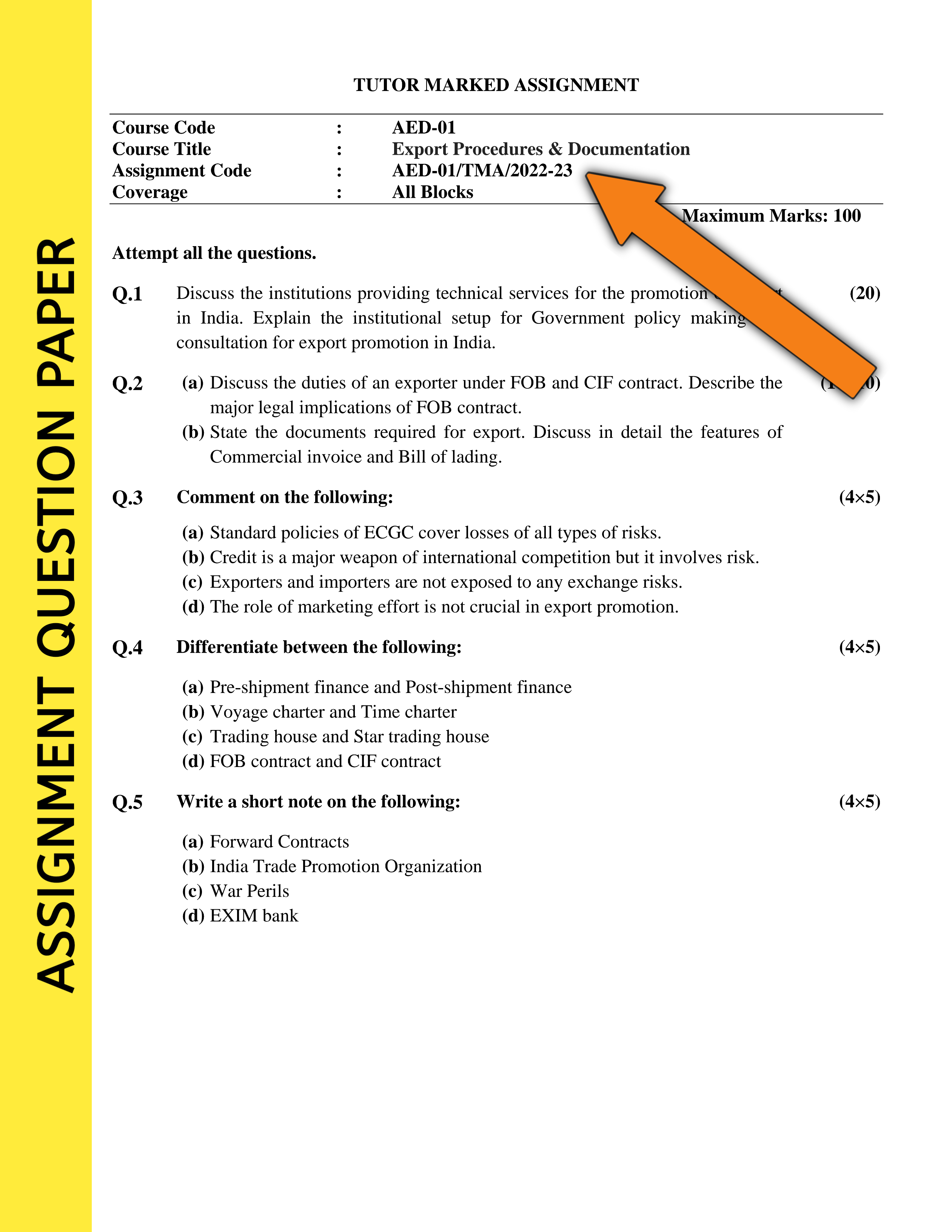 What is ignou assignment number in hindi