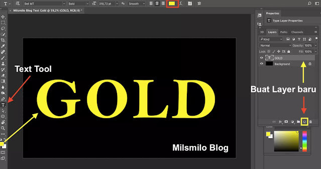 cara membuat efek gold tulisan emas photoshop, teks gold, membuat warna emas di photoshop