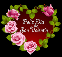 Corazón con mensaje Feliz Día de San Valentín y rosas