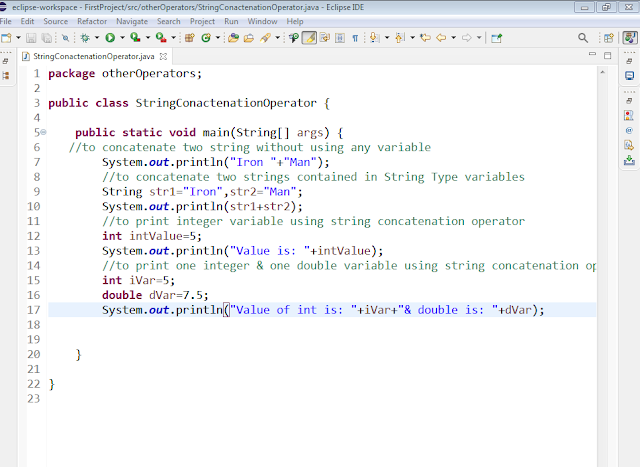 Example of string concatenation Operator java