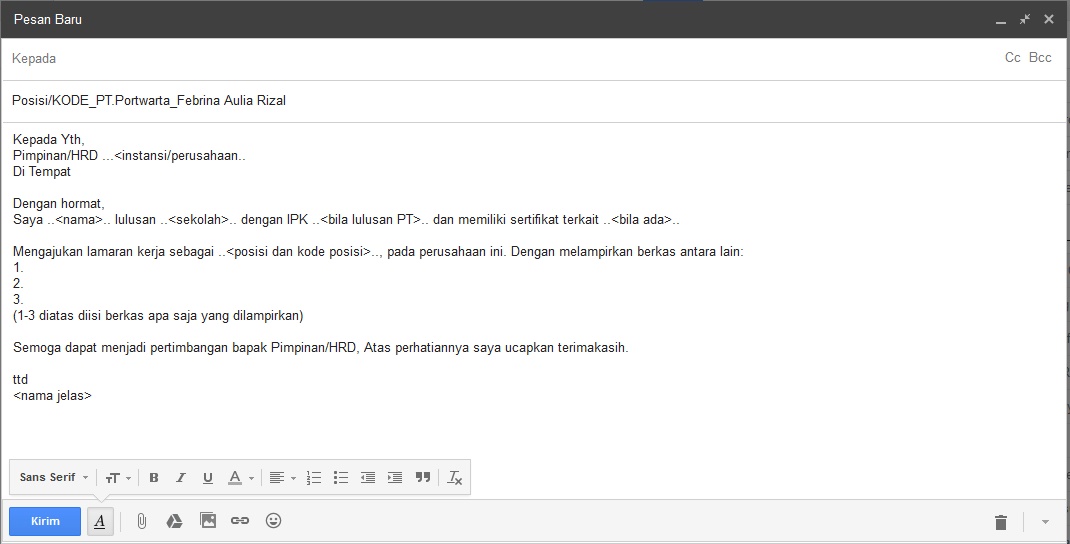 Contoh Dan Cara Mengirim Surat Lamaran Kerja Via Email 