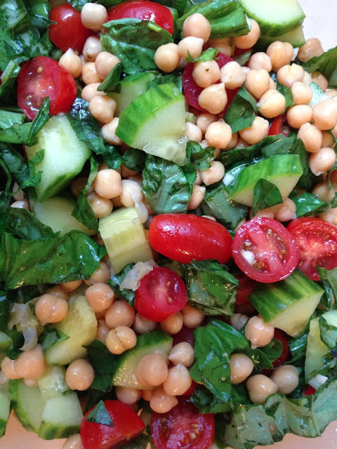 Fig and Rose Chickpea Tomato Basil Salad