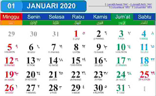 Kalender Bulan JANUARI 2020