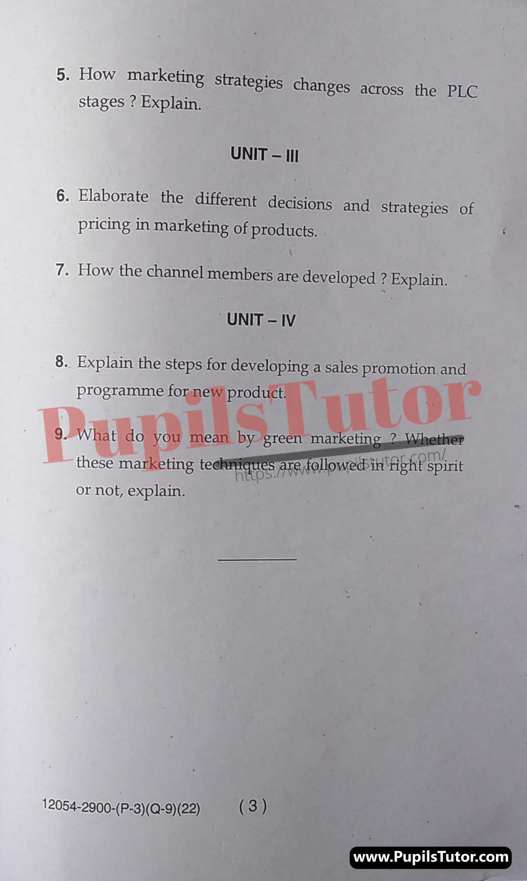 Free Download PDF Of M.D. University MBA Third Semester Latest Question Paper For Fundamental Of Marketing Subject (Page 3) - https://www.pupilstutor.com
