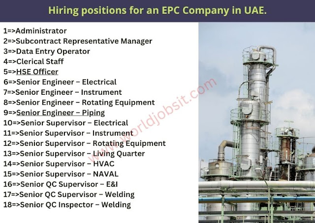 Hiring positions for an EPC Company in UAE.