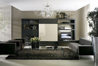 light black sofa and cupboard with light paint wall