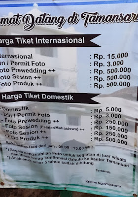 Tiket masuk taman sari yogya