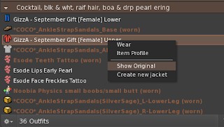 Image of Outfit List with Right-Click Menu displaying "Show Original"