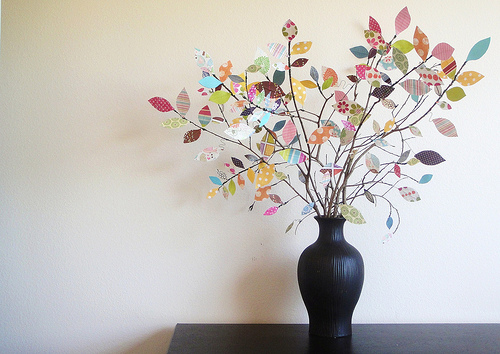 Make a DIY Spring Scrapbook Paper Tree using scraps of different patterns