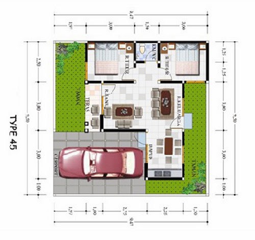  Denah  Rumah  Minimalis  Impian type  45  Desain Interior