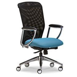 Black Mesh Office Chair with A Blue Fabric Seat
