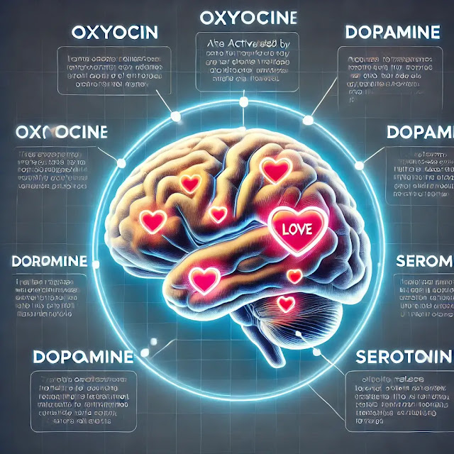 Illustration of a brain highlighting areas related to love and attachment