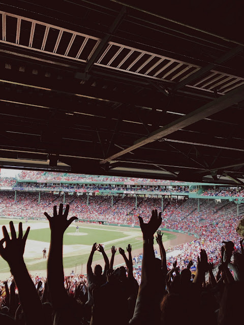 Crowd cheers at Fenway Park in Boston, Massachusetts