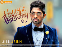 allu arjun photo birthday celebration in blue coat with tie bow