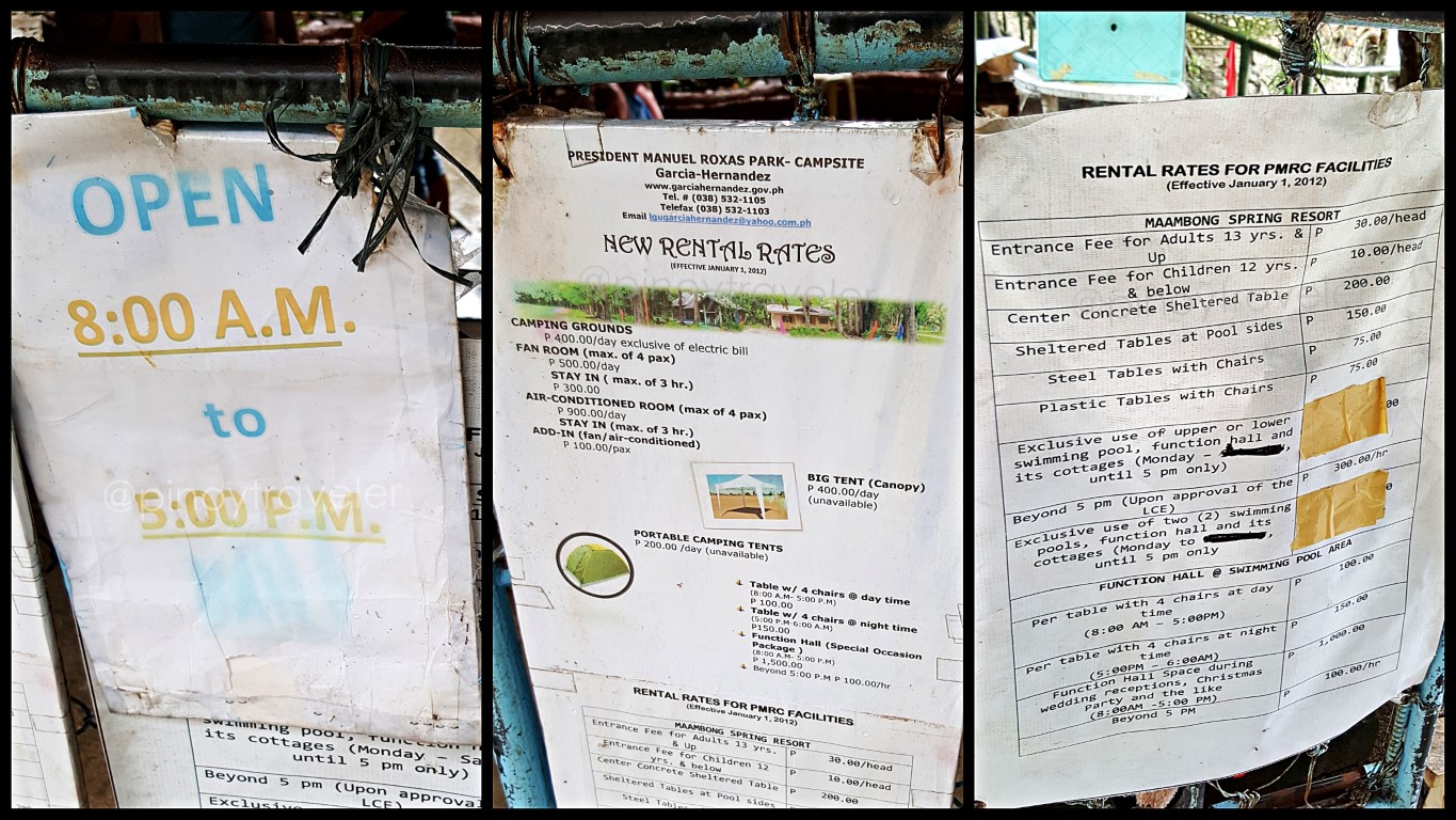 entrance details and rules at Maambong Spring Resort of Garcia-Hernandez, Bohol
