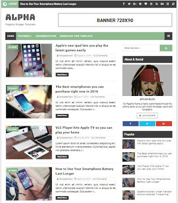 Alpha Adsense Responsive Blogger Templates Without Footer Credit