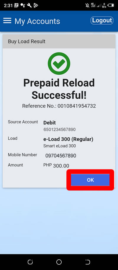 prepraid reload successful metrobank app